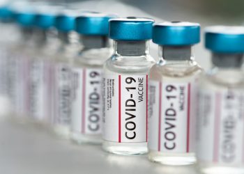 Covid-19 Coronavirus Vaccine vials in a row