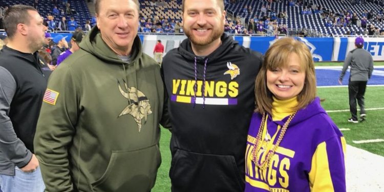 Andrew Janocko (Center) with his dad and Clearfield head coach, Tim Janocko (left), and his mom, Trina Janocko (right), before a Vikings game a couple of seasons ago. Submitted photo