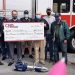 Pictured, from left, are: Dustin Minarchick, CNB regional president; Andrew Smith, deputy fire chief; Tyler Kirkwood, CNB AVP commercial branch manager; Brett Collins, assistant fire chief; Gary Shugarts, fire company treasurer; Jim Spencer, president of AFSCME Local No. 302; Don Shaw and Justin Hainsey, secretary of Clearfield Fraternal Order of Eagles No. 812. (Photo by Wendy Brion)