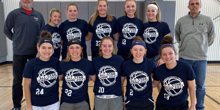 Girls’ Blue Team (Front row from left): Sarah Weaver, Riley Presloid, Bree Garzel, Abby Guiher, Megan Durendetta. (Top row from left): Coach Keith Kriner, Kelsey Stuart, Kayley Heller, Aslyn Pry, Ava Ferringer, Saige Weible, Coach Mike Carlson.  Photo by Chris Rossetti