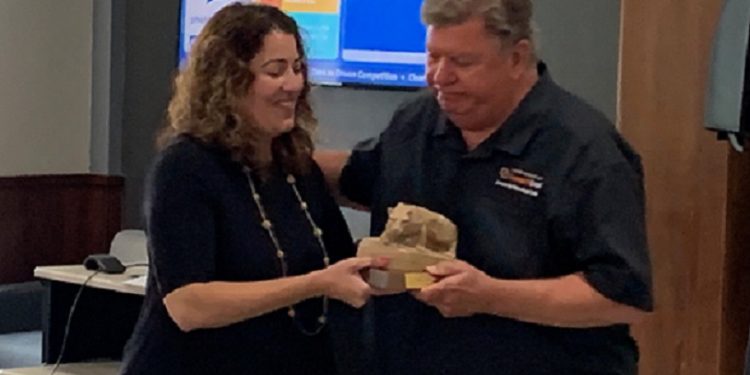 DEF President Kristen Vida recently presented Penn State DuBois Chancellor M. Scott McBride with a Nittany Lion statue recognizing his service to the campus.  McBride will retire July 1.