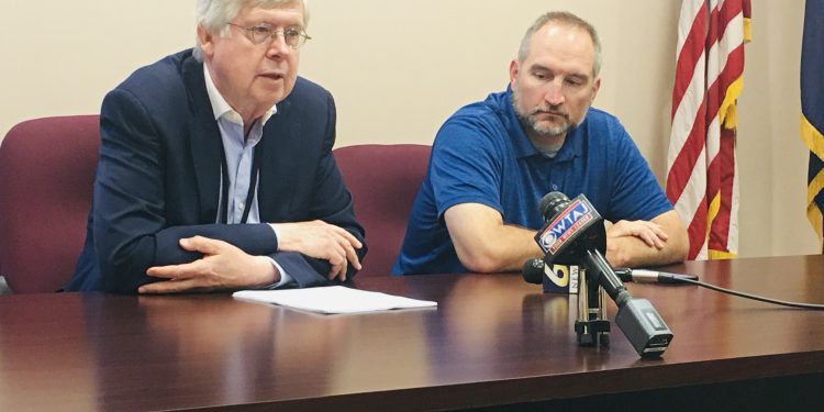 Pictured are Clearfield County Commissioners John A. Sobel, board chairman, and Dave Glass. (Photo by GANT News Editor Jessica Shirey)