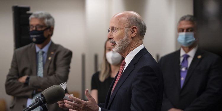 Gov. Tom Wolf criticizing a Republican election overhaul bill in Delaware County last month. Now that he says he's open to voter ID changes, Republicans plan to introduce an updated version of the legislation.

JOSE F. MORENO / Philadelphia Inquirer