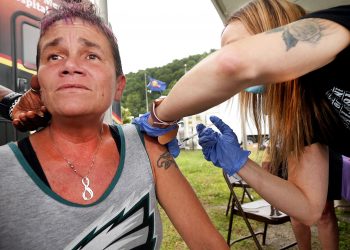 Holley Snyder, 45 of Hanover Township in Luzerne County, received the Johnson & Johnson vaccine at the Wayne County Fair.

Fred Adams / For Spotlight PA