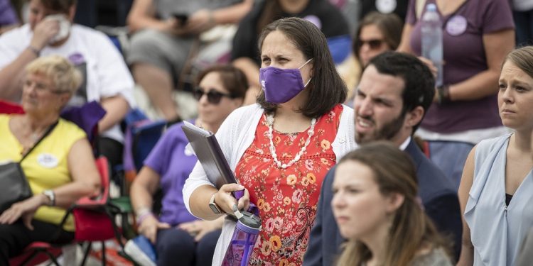 Department of Drug and Alcohol Programs Secretary Jen Smith, seen here at the 2nd annual Overdose Awareness & Memorial Day event on the front steps of the Pennsylvania State Capitol Complex.

Amanda Berg / For Spotlight PA