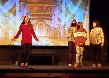 Pictured are Addison Love, Breanna Yale, Cali Henretty and Vanessa Smith during a rehearsal of Frozen Jr. (Provided photo)