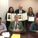 Pictured, in front from left, are: Commissioners Tony Scotto, John A. Sobel, board chairman, and David Glass. In the back, from left, are: Andrea Schickling, from the Clearfield office of State Sen. Wayne Langerholc Jr., Don Schmidt, Champion of the PA Wilds Award recipient, LaKeshia Knarr, entrepreneurial ecosystem director, PA Wilds Center for Entrepreneurship Inc., and Nick Hoffman, PA Wilds Center board member. (Photo by Jessica Shirey, GANT News Editor)