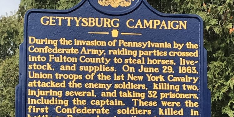 A state-owned marker in McConnellsburg, Fulton County that was revised during an official review focused on "outdated cultural references" in Pennsylvania's historical marker system.

Pennsylvania Historical and Museum Commission