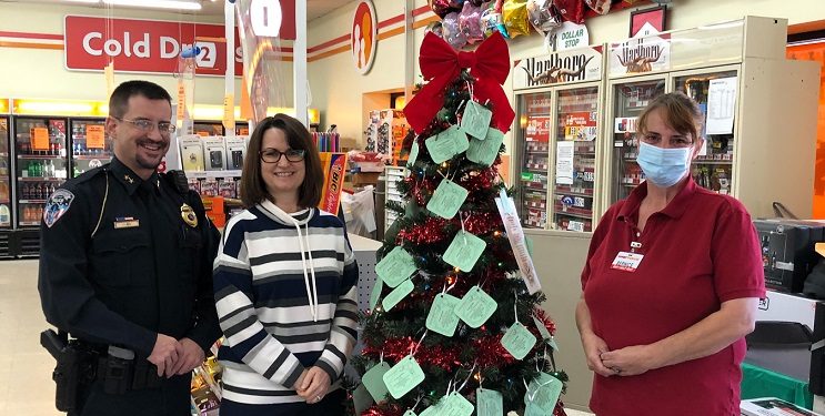 Pictured, from left, are: Clearfield Borough Assistant Chief of Police Nathan Curry, Ronda Vaughn, Fundraising & Events Specialist for the CCAAA, and Bernice James for Family Dollar Store.