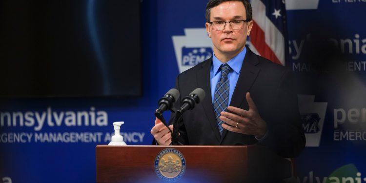 PEMA Deputy for 911 Jeff Boyle speaks during a press conference, which urged residents with older cell phones to prepare for the phase out of 3G cellular networks and service in 2022, inside PEMA headquarters on Thursday, January 13, 2022.