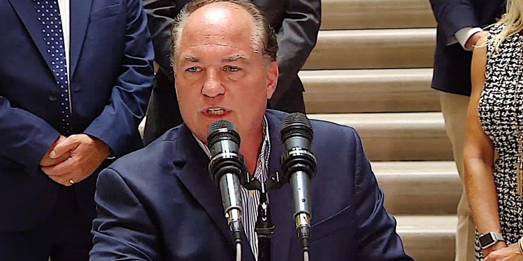 Pennsylvania House Majority Leader Kerry Benninghoff speaks Aug. 11, 2020, during a news conference at the state Capitol in Harrisburg.

Image courtesy of the Pennsylvania House Republican Caucus