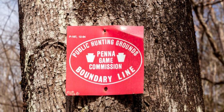 A red metal sign posted by the Pennsylvania Game Commission is seen April 5, 2020, in Deerfield Township.

woodsnorthphoto / Shutterstock