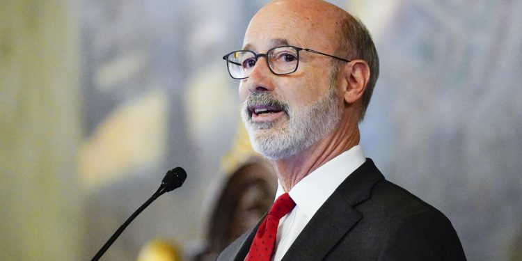 Pennsylvania Gov. Tom Wolf delivers his budget address Tuesday, Feb. 8, 2022, to a joint session of the Pennsylvania House and Senate in Harrisburg, Pa.

Matt Rourke / AP