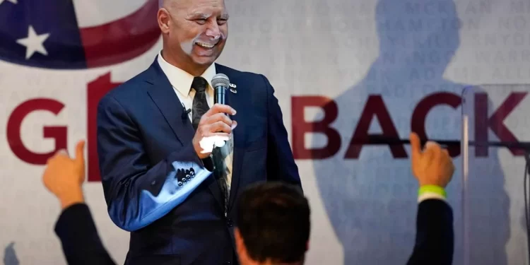 State Sen. Doug Mastriano, R-Franklin, a Republican candidate for governor of Pennsylvania, speaks at a primary night election gathering in Chambersburg, Pa., Tuesday, May 17, 2022.

Carolyn Kaster / AP Photo