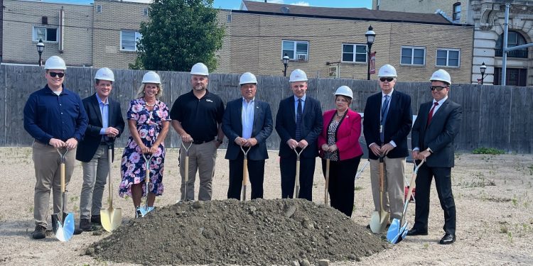 Pictured, from left to right, are: Mason Strouse, Clearfield mayor; Rich Greslick, senior executive vice president and chief support officer of CNB Bank; Sue Rowles Diehl, Clearfield Revitalization Corp. Main Street manager; Mike Moore, facilities officer, CNB Bank; Joseph B. Bower Jr., chief executive officer of CNB Bank; Dustin Minarchick, president of CNB Bank division; Leslie Stott, Clearfield Borough operations manager; John A. Sobel, Clearfield County commissioner; and Mike Peduzzi, president of CNB Bank.