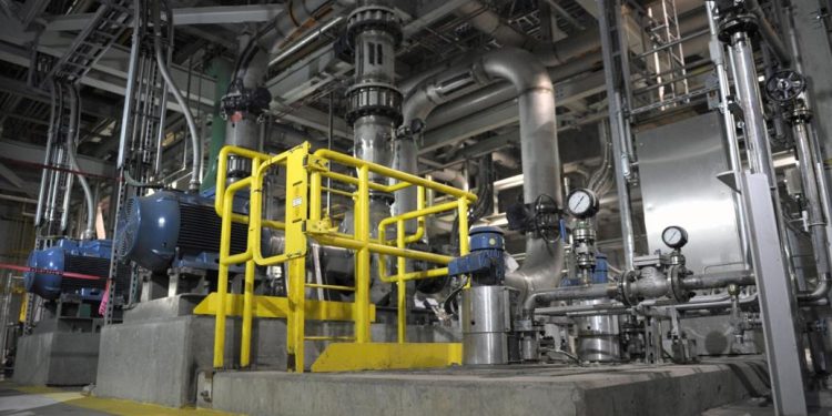 Pipes and tanks snake around the inside of a carbon capture and storage facility during the official opening of the facility at the Boundary Dam Power Station in Estevan, Saskatchewan in 2014. Pennsylvania is in consideration as a hydrogen hub.

Michael Bell / AP