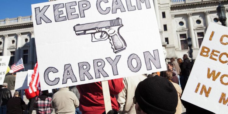 An unidentified protester holds a sign at a gun rights rally on the steps of the Pennsylvania State Capitol on January 19, 2013 in Harrisburg, PA.

By Mark Van Scyoc | The Center Square