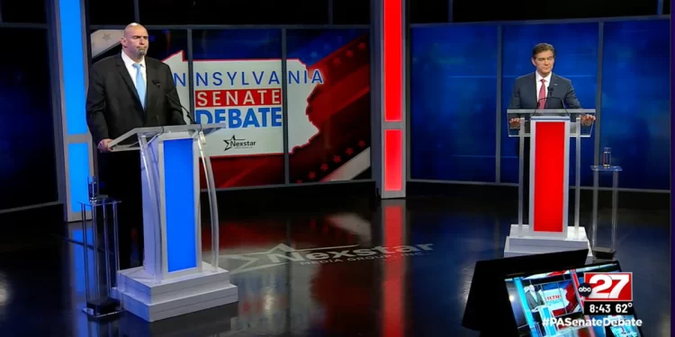 Democrat John Fetterman (left) and Republican Dr. Mehmet Oz (right) compete in Pennsylvania's only debate in the U.S. Senate race on October 25, 2022.

Screenshot / Nexstar broadcast