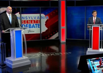Democrat John Fetterman (left) and Republican Dr. Mehmet Oz (right) compete in Pennsylvania's only debate in the U.S. Senate race on October 25, 2022.

Screenshot / Nexstar broadcast
