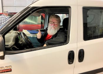 Meals on Wheels and More Driver Joe Lenhart, with his van loaded, ready to see what another day brings as he embarks on his delivery route.