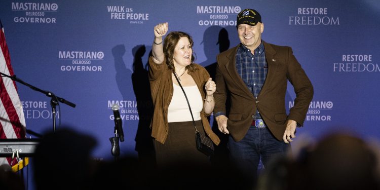 Pennsylvania state Sen. Doug Mastriano with his wife at on election night 2022.

Amanda Berg / For Spotlight PA