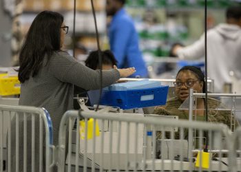 Mail-in ballots were processed in Philadelphia before going to flattening station.

Alejandro A. Alvarez / Philadelphia Inquirer