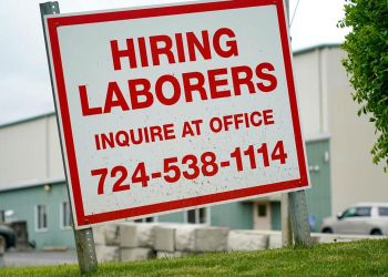 A sign seeking to hire laborers is posted May 5, 2021, outside a concrete products company in Evans City, Pennsylvania.

Keith Srakocic / AP photo