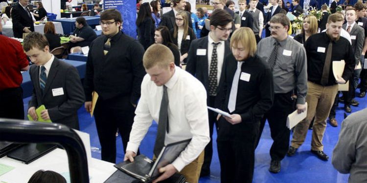 Students, alumni and community members get registered for the career fair at a previous year’s event

Credit: Penn State