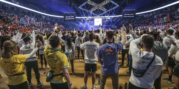 Penn State students participate in THON in February 2022 at the Bryce Jordan Center.

STEVEN M. FALK / Philadelphia Inquirer