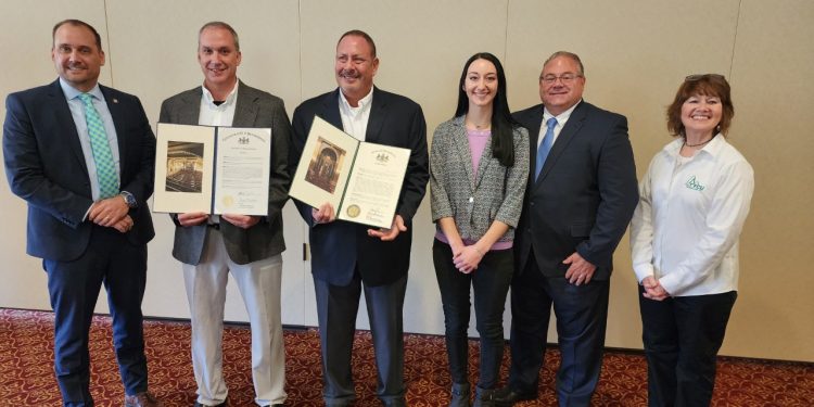 Timberland Federal Credit Union recently received citations from the Pennsylvania Senate and House of Representatives on 50 years of service.  Pictured left to right is Senator Wayne Langerholc, Jr., Shane Pentz TFCU Executive Vice-President/Chief Financial Officer, Kelly Marsh TFCU Vice-President Business Development, Heidi Hutton TFCU Lending Consultant, State Representative Mike Armanini, and Cindy Pentz TFCU Membership Relationship Officer. (Provided Photo).