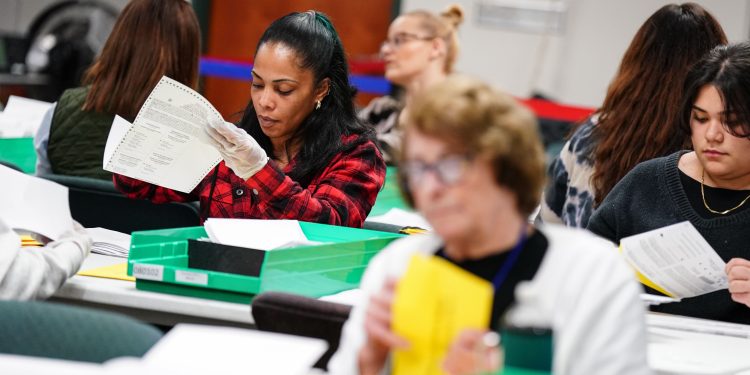 Mail ballots are sorted and counted in Allentown, Pennsylvania, on Election Day November 2022.

Matt Smith / For Spotlight PA