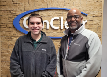 Shown are Adam Powell, left, with Sean Rockmore, director preschool/mental health division at CenClear.