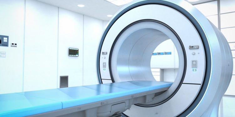 3d rendering mri scan machine or magnetic resonance imaging scan device