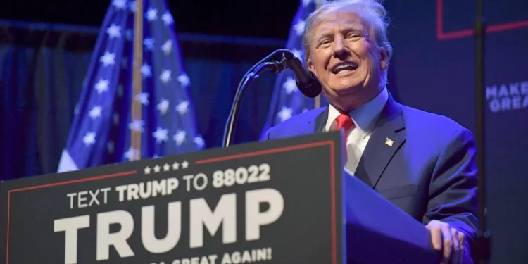 Former President Donald Trump speaks at a campaign event Monday, March 13, 2023, in Davenport, Iowa. Trump’s campaign reported raising more than $18.8 million between his main campaign account and a joint fundraising account over the first three months of the year. On top of the money he raised in that first quarter, his campaign said $15.4 million came in starting in April after he was indicted in New York.

Ron Johnson | AP Photo