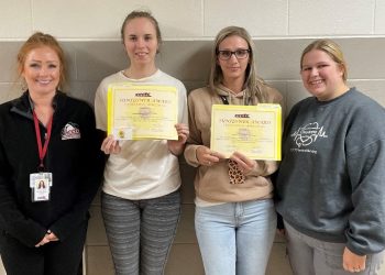 Pictured, from left to right, are: Tonya Saggese, Nursing Program director, Nora Campbell, Christine Cupp and Cheyanne Higgins.