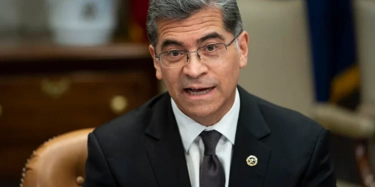 Health and Human Services Secretary Xavier Becerra speaks in the Roosevelt Room of the White House, Wednesday, April 12, 2023, in Washington.

(AP Photo/Evan Vucci)