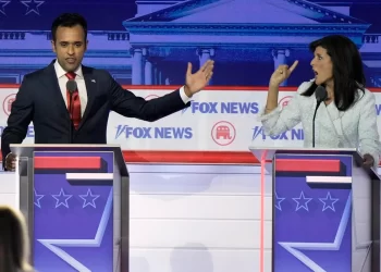 Businessman Vivek Ramaswamy and former U.N. Ambassador Nikki Haley speak during a Republican presidential primary debate hosted by FOX News Channel Wednesday, Aug. 23, 2023, in Milwaukee. 

Morry Gash / AP Photos