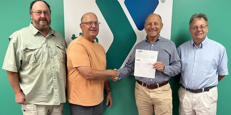 Clearfield County Charitable Foundation presents check to Mo Valley YMCA Anti-Hunger Program.   Pictured L-R John Harpster CCCF Board Vice Chairman, Mel Curtis Mo Valley YMCA Director, Jeb Soult CCCF Board Chairman and Mark McCracken CCCF Executive Director.