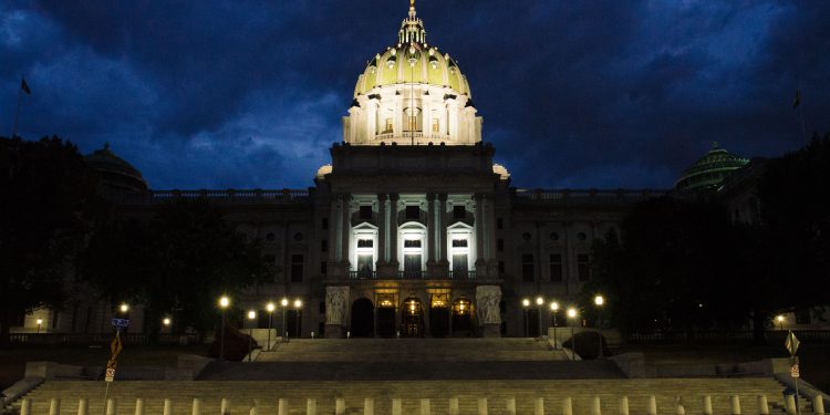View of the south side of the Pennsylvania State Capitol Complex at night.

Kent M. Wilhelm / Spotlight PA