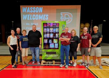 Wasson Elementary School in DuBois recently received an “Imagination Station” book vending machine from First Class Children’s Foundation and founder, Matt Reed (in black to the left of the machine).  The funds to purchase the machine were donated by Jennifer Reynolds-Hamilton, (far left) of Reynolds Financial Advisors. It is the third one in the DuBois School District. The others are at the C. G. Johnson Elementary School in Reynoldsville and the Juniata Elementary School in DuBois (Photo from First Class Children’s Foundation Facebook page)