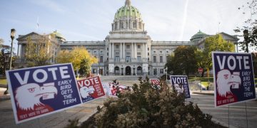 Pennsylvania’s capitol building in Harrisburg on the morning of Election Day, November 3, 2020.

Amanda Berg / For Spotlight PA