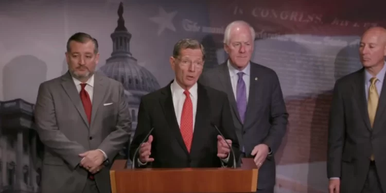 U.S. Sen. John Barrasso, R-Wyoming, speaks at a news conference on border security.

Image from Senate Republicans news conference