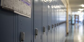 A row of lockers at Bennetts Valley Elementary School in Weedville, Pennsylvania.

Nate Smallwood / For Spotlight PA