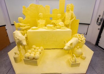 Agriculture Secretary Russell Redding unveiled the 2024 PA Farm Show Butter Sculpture, a 1,000-pound diorama in dairy titled, A Table for All: Pennsylvania Dairy Connects Communities. The sculpture was designed and crafted by Jim Victor and Marie Peltonof Conshohocken to reflect the 2024 Farm Show theme, Connecting Our Communities, and to celebrate the 20th anniversary of PA Preferred®, Pennsylvania’s statewide brand for locally grown and made agricultural products.
 
 “Pennsylvania’s $14 billion dairy industry provides jobs 53,000 Pennsylvanians and makes up a third of our state’s food agriculture industry,” Secretary Redding said. “Our hardworking dairy farm families are connecting Pennsylvanians to opportunity and feeding our prosperity together. The Shapiro Administration is working hard to connect our dairy industry to future economic opportunities. We are proud to invest in dairy and highlight the industry and its innovative leaders during the Farm Show and year-round.”