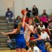 Sonny Diehl (1) has her shot blocked by Lilly Gerwert (35) in the first half.  Photo by Kevin Albertson.