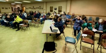 Monday night's Sandy Township meeting was held at the Oklahoma Fire Hall to allow for a larger attendance. (Photo by Steven McDole)
