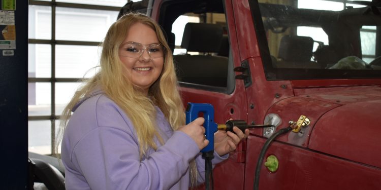 In photo is Meridith Botelho, Collision Repair student from Philipsburg-Osceola High School.