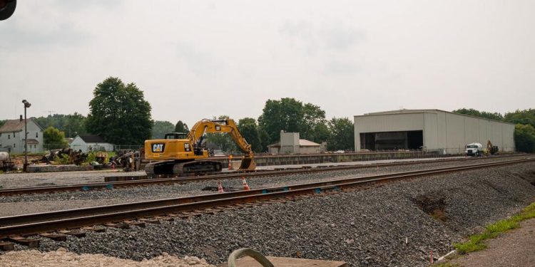 Construction has taken over the train derailment site in East Palestine six months after the crash in this Aug. 3, 2023.

Grace David | The Center Square
