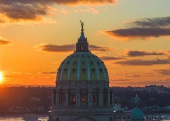 The sun rises over the state Capitol building in Harrisburg, Pennsylvania.

Courtesy of Michael Yatsko Photography