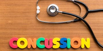 CONCUSSION colorful word on the wooden background